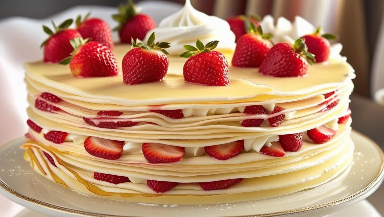 Luscious Strawberry and Cream Crepe Cake Delight