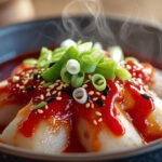 a bowl of food with sauce and onions