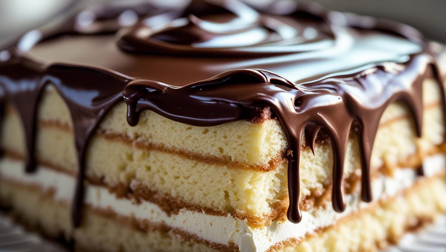 Heavenly Vanilla Cake Topped in Chocolate Ganache