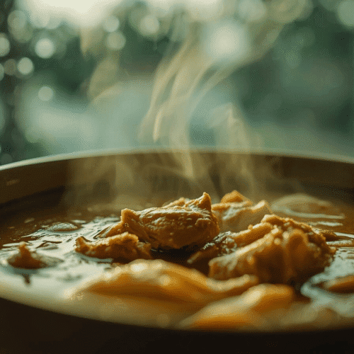 Filipino chicken soup tinola on a rainy day, easy chicken tinola recipe with ginger and vegetables.