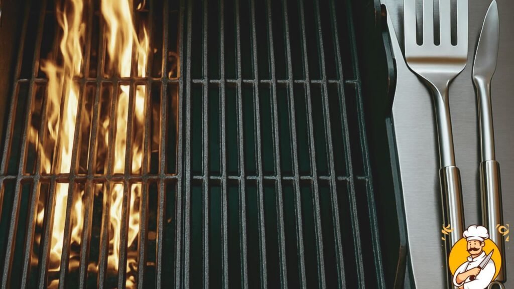 Gas grill with two-zone heating setup for searing and indirect cooking