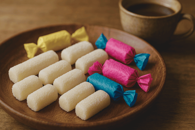 homemade Filipino pastillas recipe served on a wooden plate with coffee, showing the soft texture and traditional wrapping