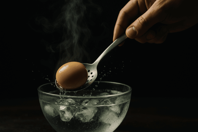 Extreme close-up of a perfectly sliced soy marinated egg with a runny jammy yolk, resting on a wooden board.