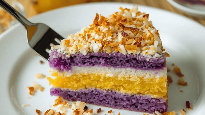 Sapin-sapin layered Filipino rice cake with ube and jackfruit | Colorful kakanin dessert | Filipino festive rice cake